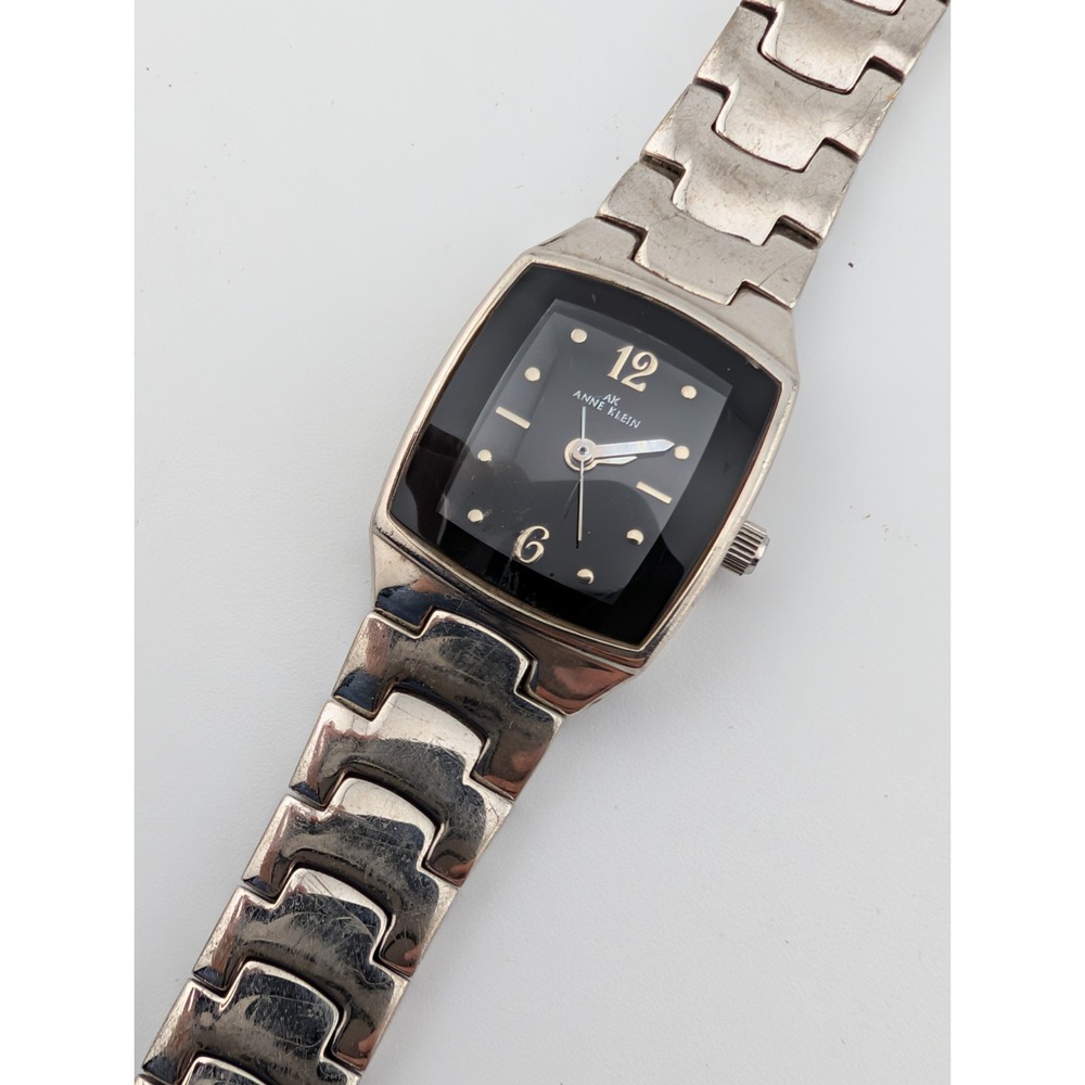 Anne Klein Watch Women 19mm Case Black Dial Silver 7" Band 10/6965- New Battery